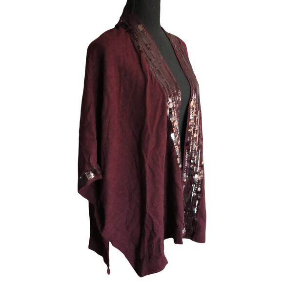 Chicos Plum Purple Sequin Kimono Cardigan Cape Shrug Poncho Large XL - Picture 5 of 8